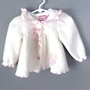 KIDGETS White Pink Velvet Baby Bear Long Sleeve Jacket Size 0-6 Months